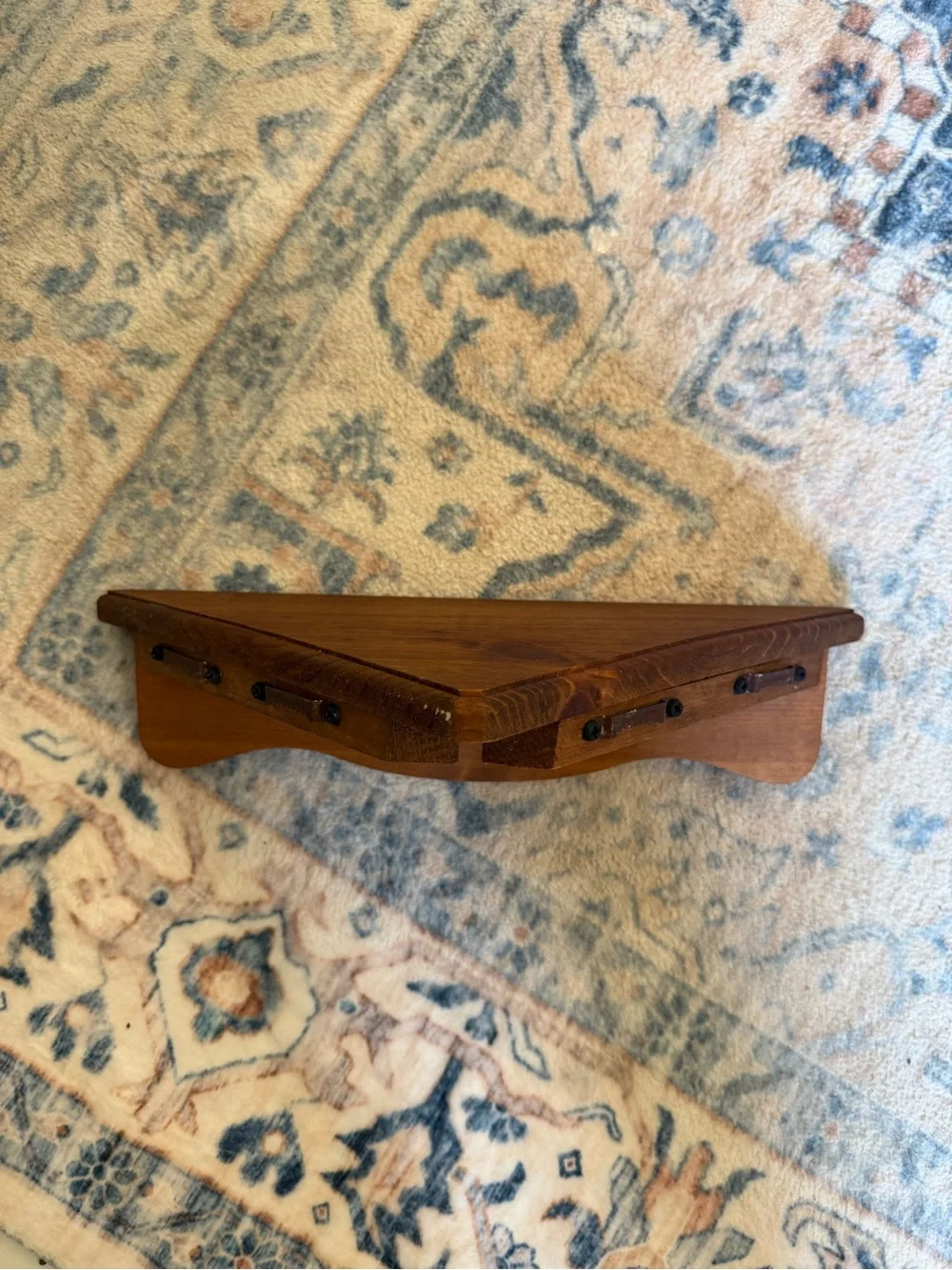 Vtg Wooden Corner Wall Shelf With Floral Design Flowers Wood Country Cottage